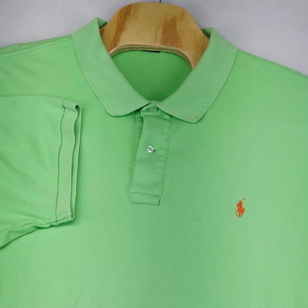 Polo by Ralph Lauren Big 3XB Green Polo Shirt Orange Logo Mens